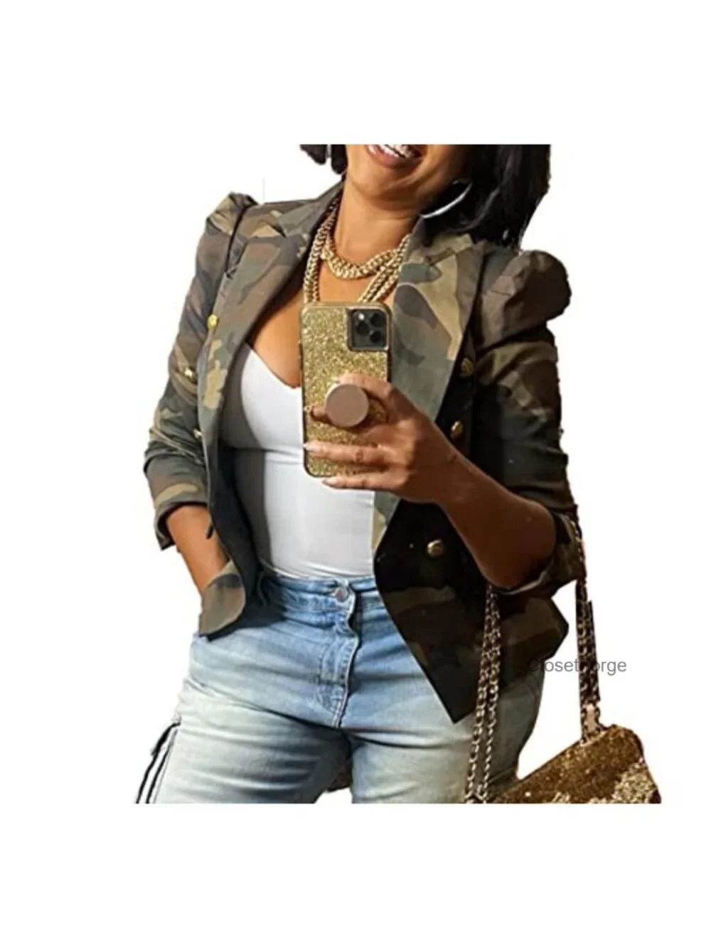 Lightweight Casual Long Sleeve Lapel Camo Blazer with Pockets
